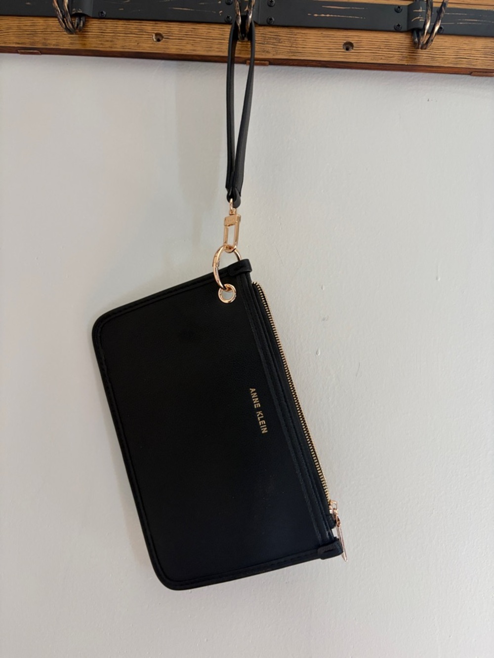 Anne Klein Black Wristlet with Gold Hardware Accent